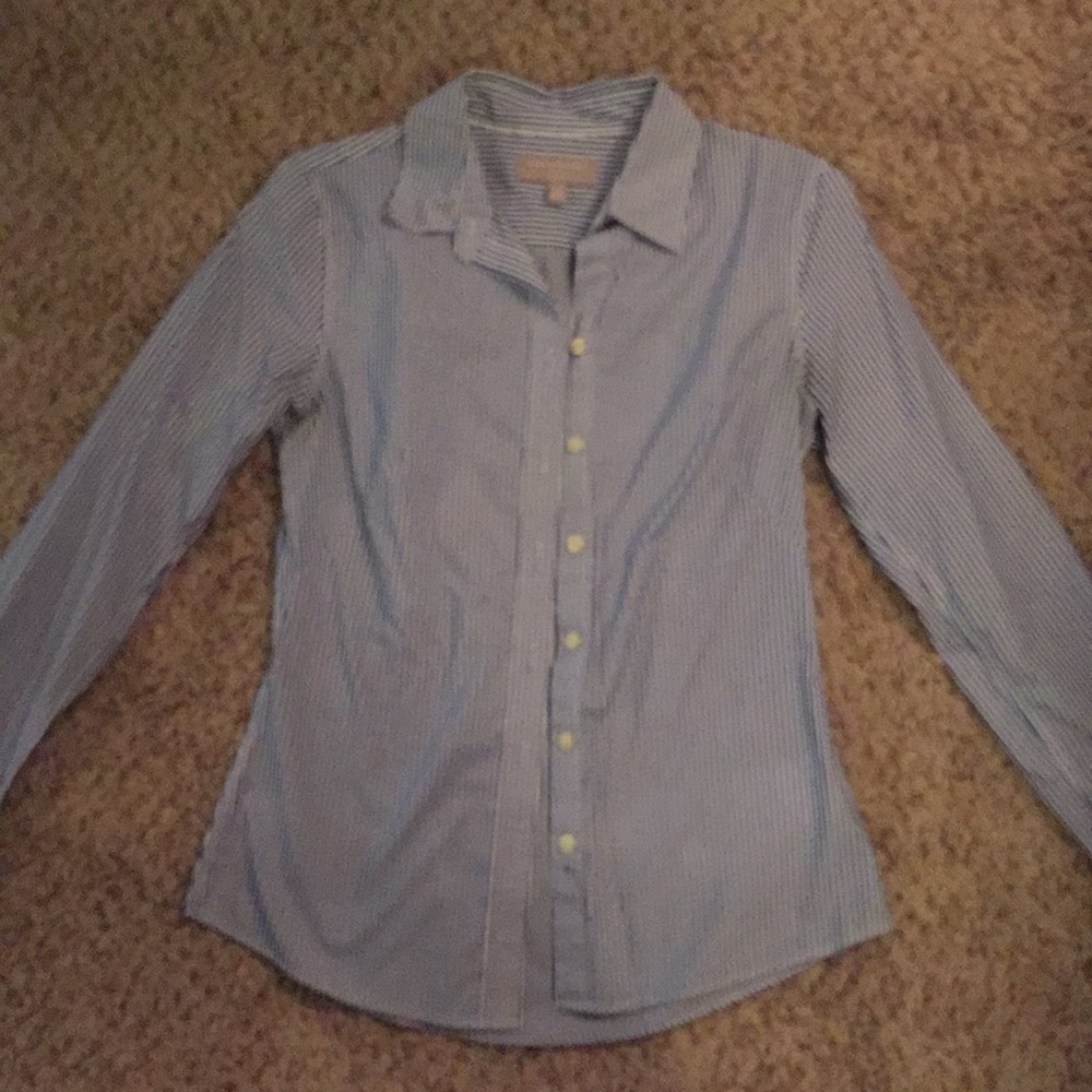 Blue stripe button up blouse.